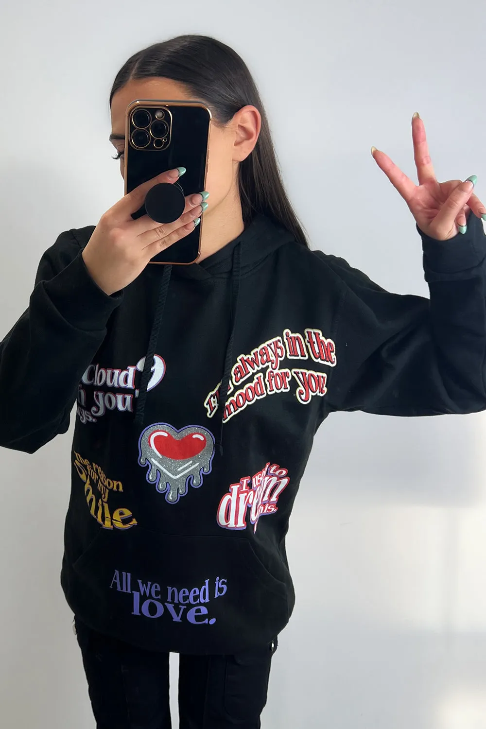 Farrah Black All We Need Is Love Slogan Oversized Hoodie