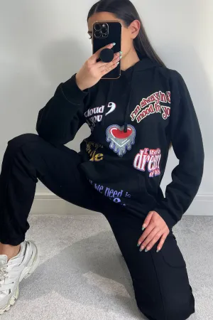 Farrah Black All We Need Is Love Slogan Oversized Hoodie
