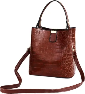 Fashion Crocodile PU Leather Handbag Crossbody Bag for Women, Crocodile Pattern Designer Shoulder Bag Ladies PU Purse Crossbody Wallet Bag Bucket Bag, Brown, One Size