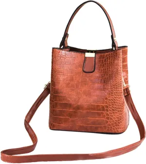 Fashion Crocodile PU Leather Handbag Crossbody Bag for Women, Crocodile Pattern Designer Shoulder Bag Ladies PU Purse Crossbody Wallet Bag Bucket Bag, Coffee, One Size