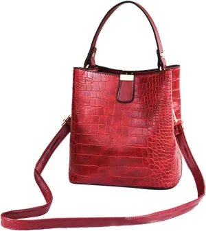 Fashion Crocodile PU Leather Handbag Crossbody Bag for Women, Crocodile Pattern Designer Shoulder Bag Ladies PU Purse Crossbody Wallet Bag Bucket Bag, Wine Red, One Size