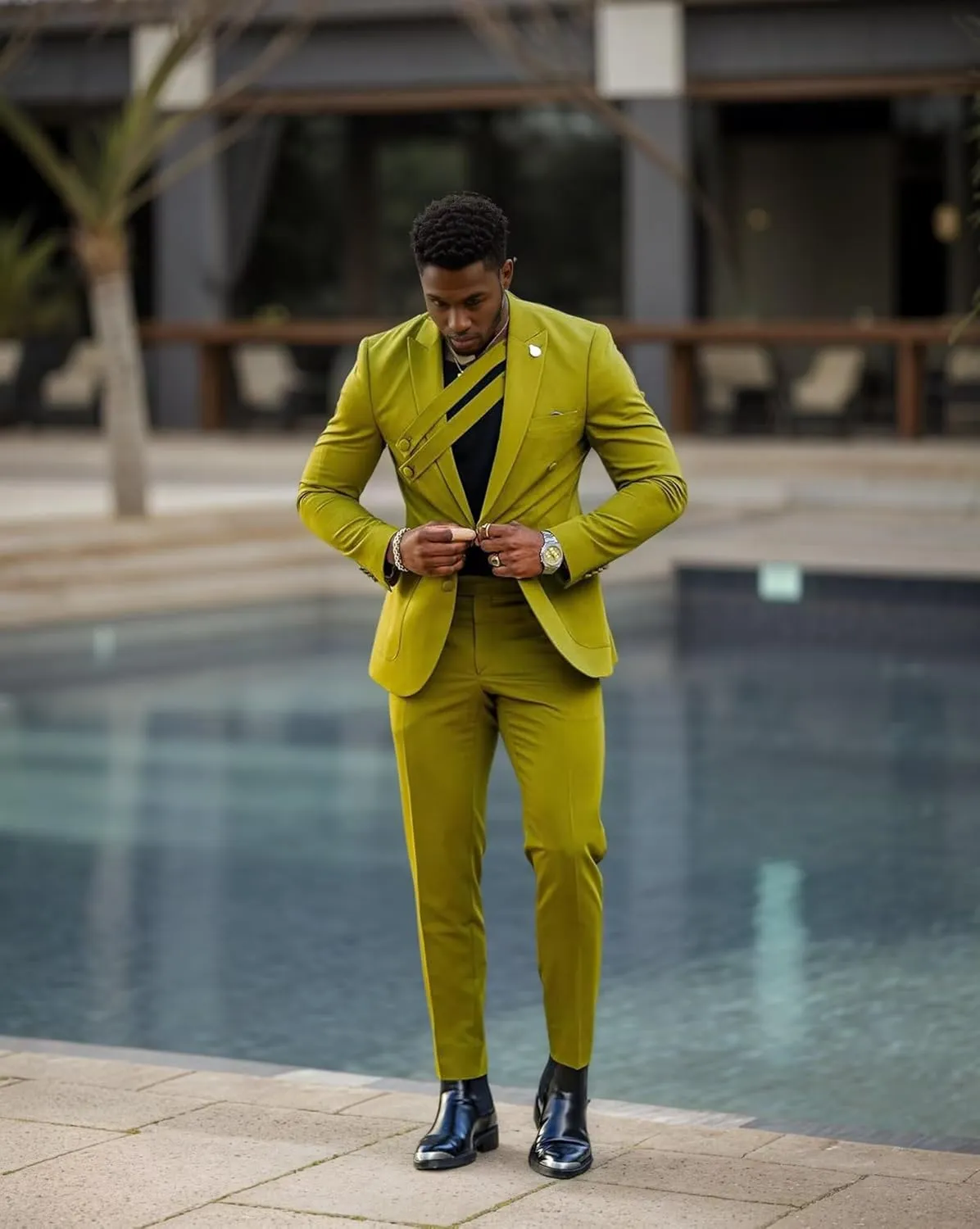 Fashion Mens Suit 2 Piece Suits for Men Party Regular Fit Single Breasted Tuxedo Peak Lapel Blazer Pants for Dinner Prom