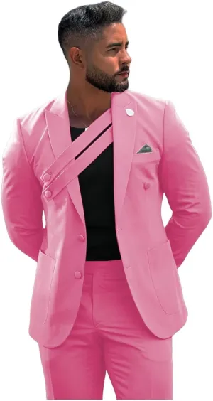 Fashion Mens Suit 2 Piece Suits for Men Party Regular Fit Single Breasted Tuxedo Peak Lapel Blazer Pants for Dinner Prom