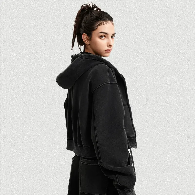 Fashionable Fleece Short Women's Hoodie with Zipper - SF1672