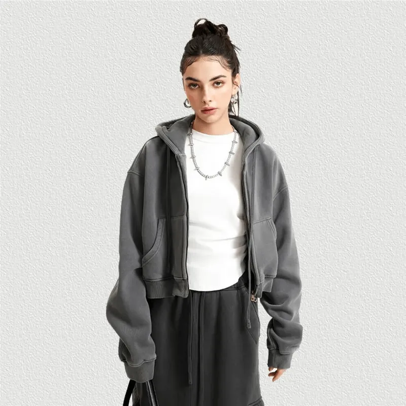 Fashionable Fleece Short Women's Hoodie with Zipper - SF1672