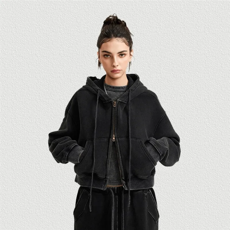 Fashionable Fleece Short Women's Hoodie with Zipper - SF1672