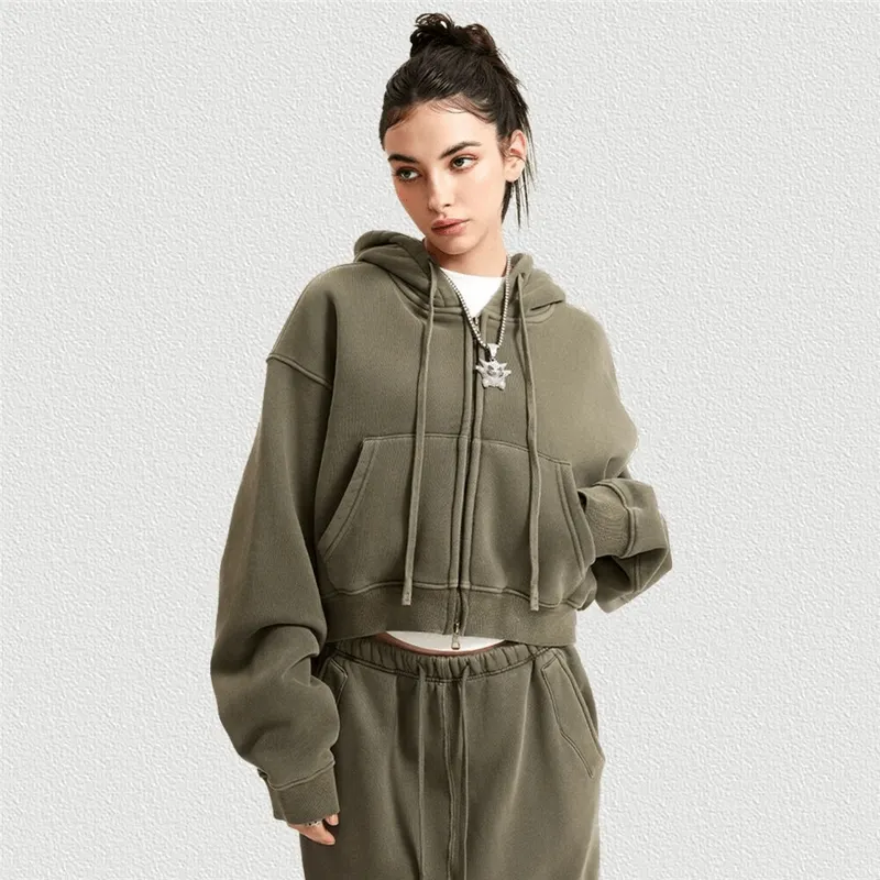 Fashionable Fleece Short Women's Hoodie with Zipper - SF1672