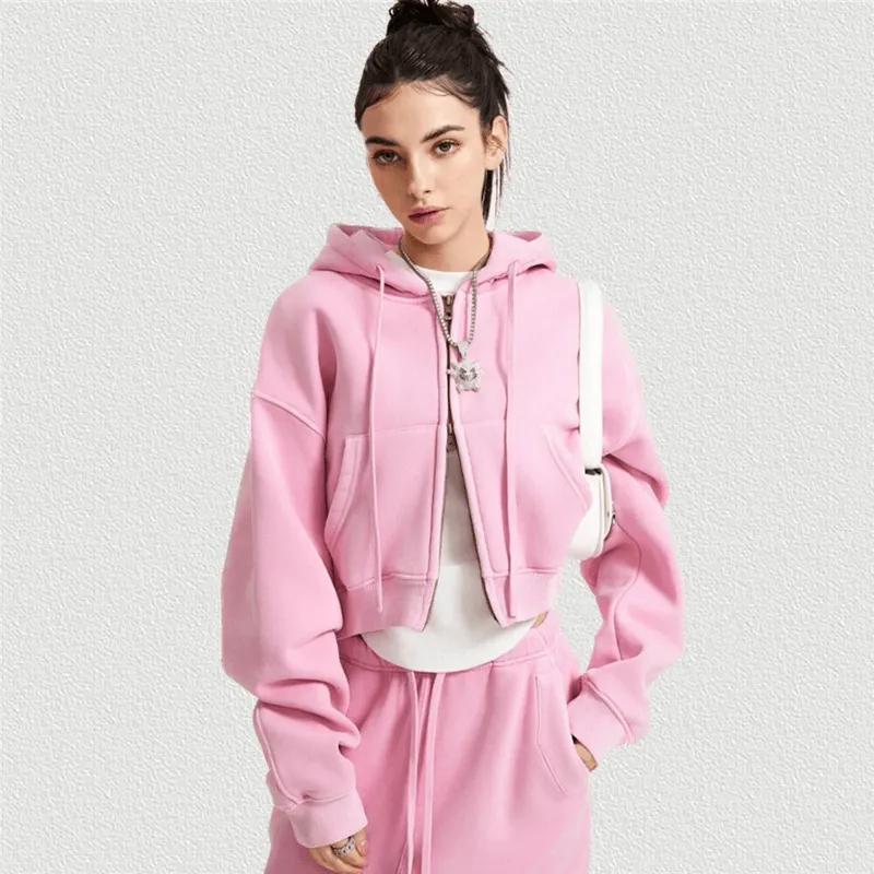 Fashionable Fleece Short Women's Hoodie with Zipper - SF1672