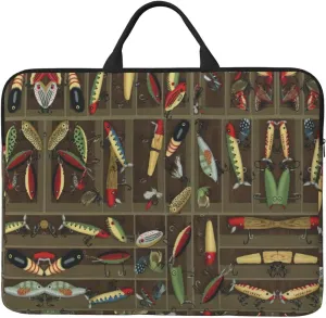 Fishing Lure Style 14in Laptop Case Sleeve Bag  Shoulder Messenger Briefcase Carrying Handle and Accessory Pocket