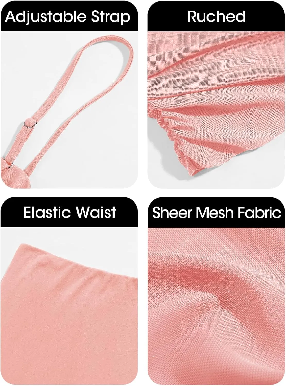 Fisoew Womens 2 Piece Skirt Dress Set Summer Sheer Mesh Ruched Camisole Tops Maxi Skirts Sexy Bodycon Sets