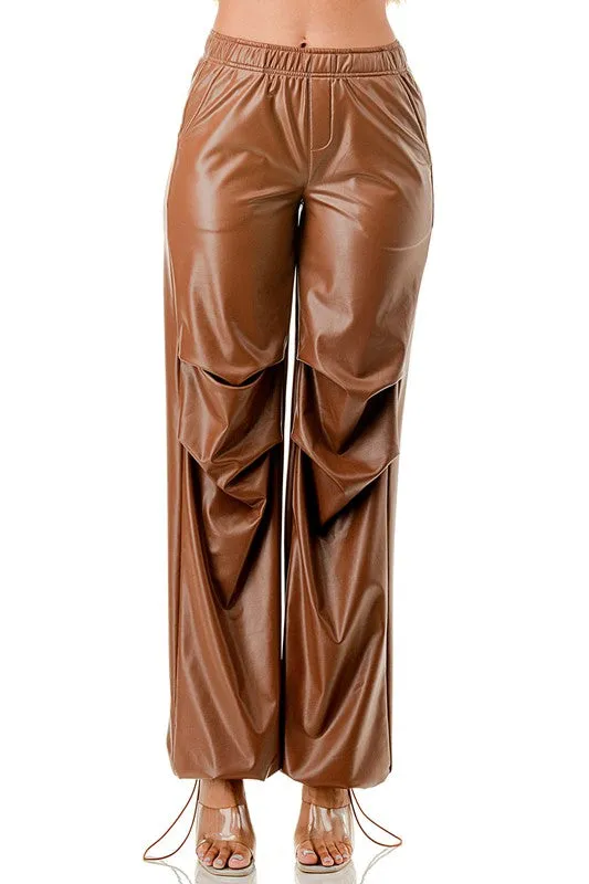 Fleece Faux Leather Parachute Pants