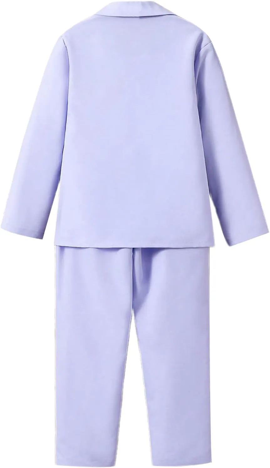Floerns Girls 2 Piece Outfit Solid Lapel Collar Blazer Jacket with Pants Suit Set