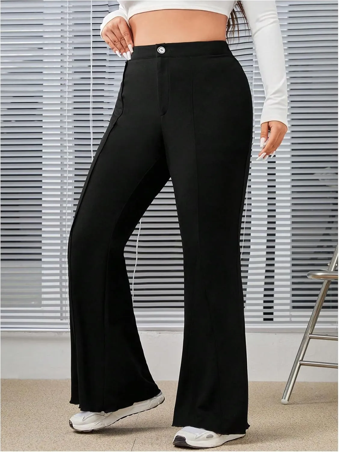 Floerns Women's Plus Size High Waisted Trousers Stretch Flare Leg Casual Pants