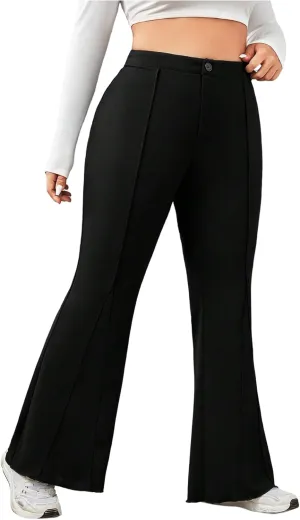 Floerns Women's Plus Size High Waisted Trousers Stretch Flare Leg Casual Pants