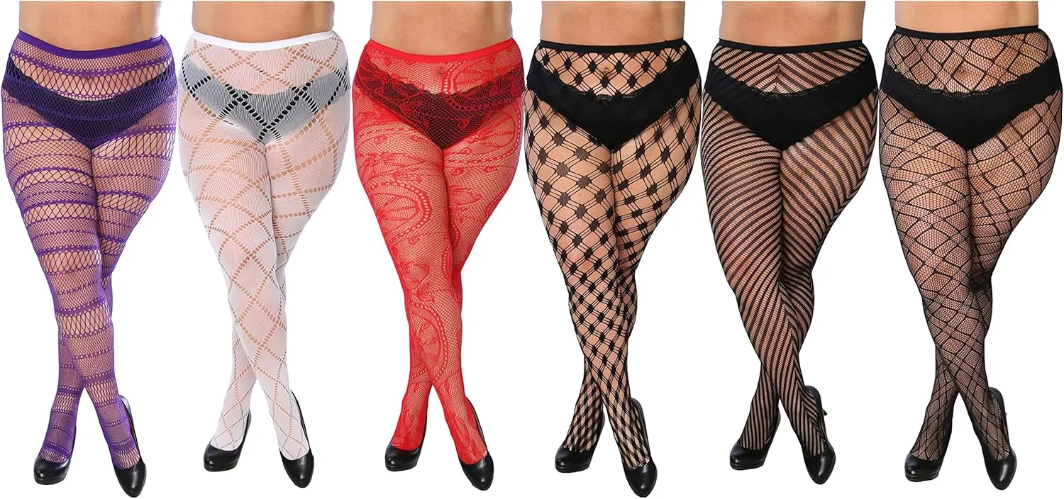 Frenchic Fishnet Women's Lace Stockings Tights Sexy Pantyhose Regular & Plus Sizes (Pack of 6)