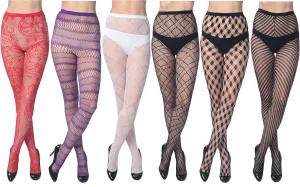 Frenchic Fishnet Women's Lace Stockings Tights Sexy Pantyhose Regular & Plus Sizes (Pack of 6)