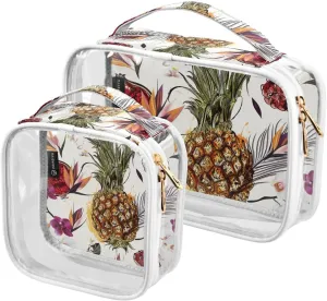 Fruits-pattern-design 2 Pack Clear Toiletry Bag Women Men, Portable Waterproof Clear Pouch, Cosmetic Bag with Double Zippers Large Opening Traveling with Handle for Bathroom Traveling Vacation Organiz