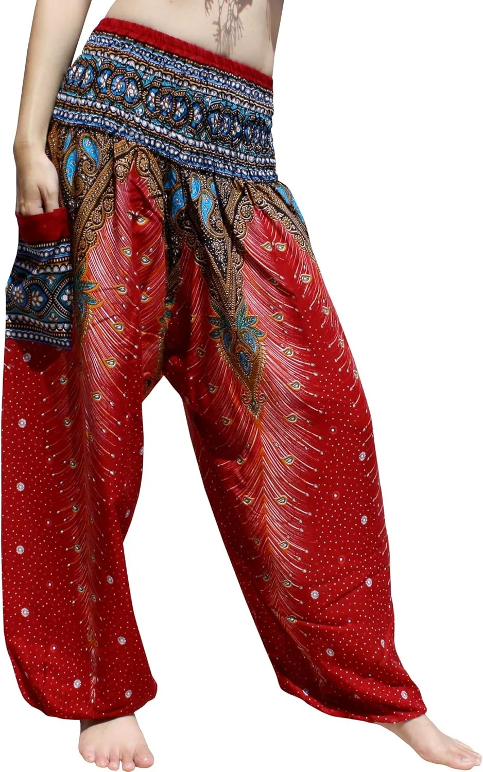 Full Funk Rayon Smock Waist Harem Baggy Pants Pocket Straight Yoga Clothes Women Mixed Bright Patterns