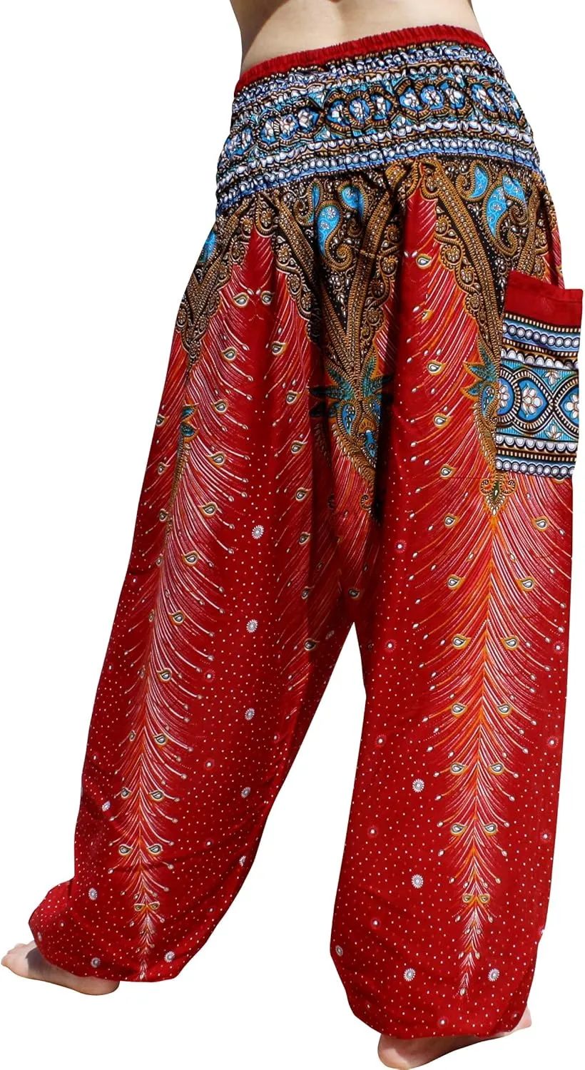 Full Funk Rayon Smock Waist Harem Baggy Pants Pocket Straight Yoga Clothes Women Mixed Bright Patterns