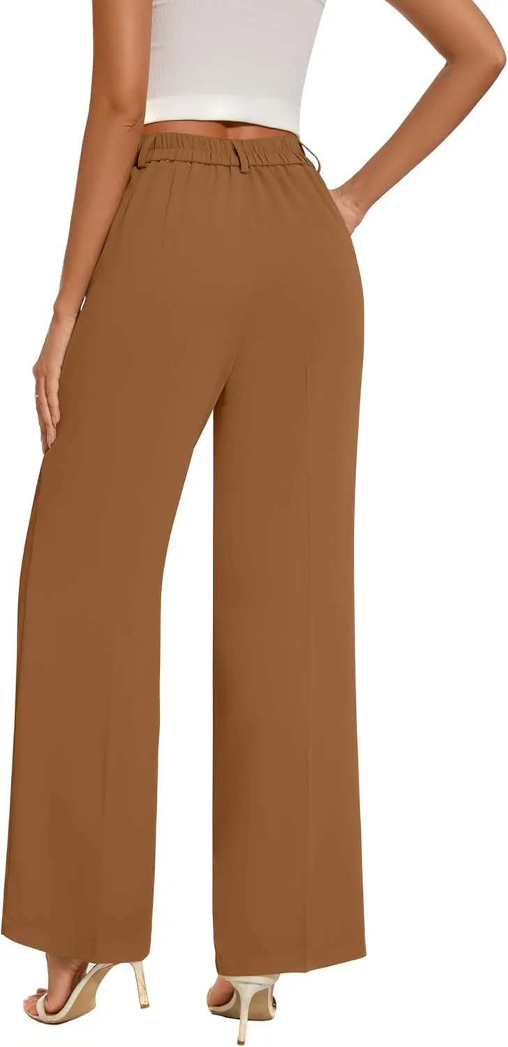 FUNYYZO Women's Loose Pleated Front Long Pants Wide Leg Trousers Solid Causal Dressy