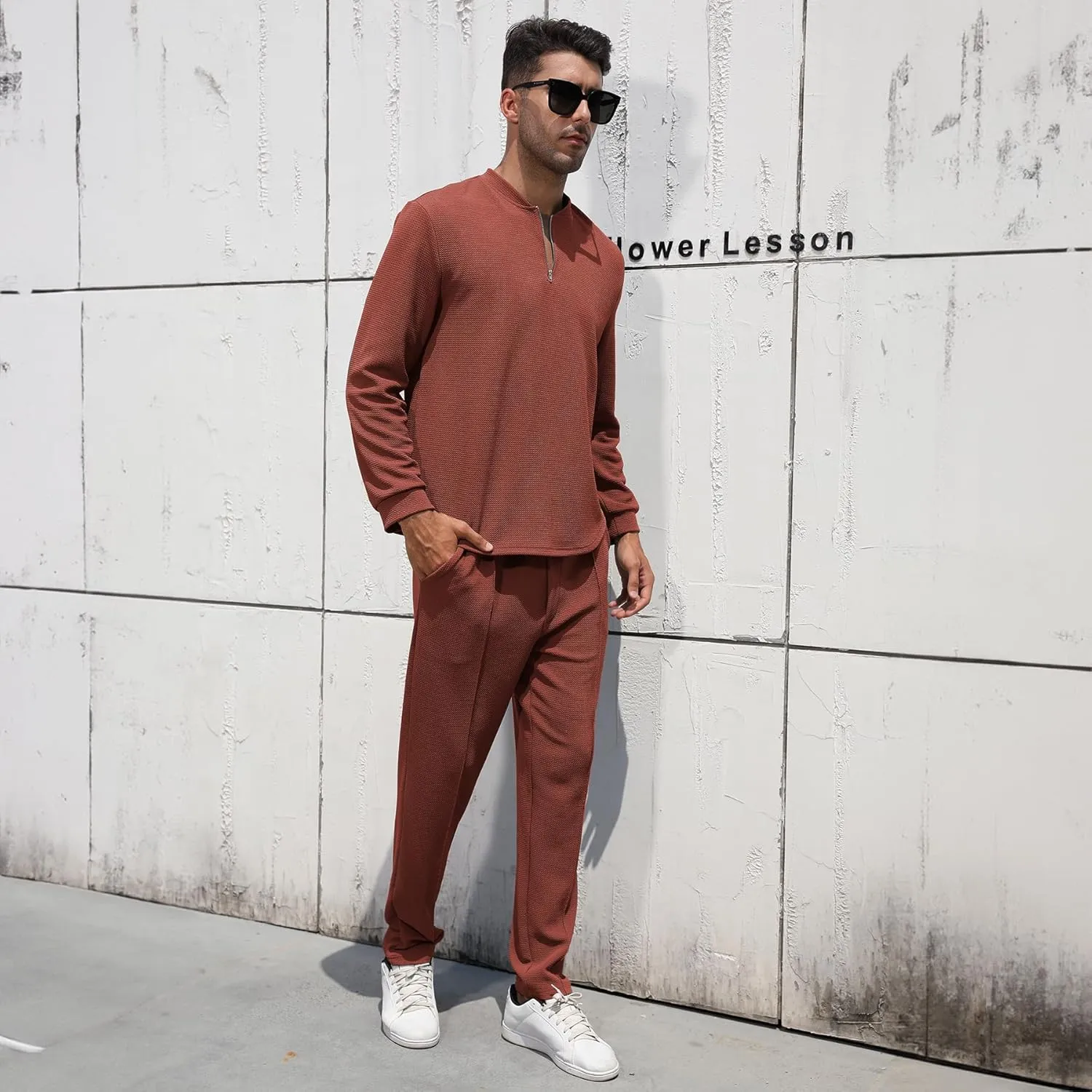 FZNHQL Fashion Men's Tracksuits 2 Piece Casual Athletic Jogging Outfits Short/Long Sleeve Track Suits for Men Set