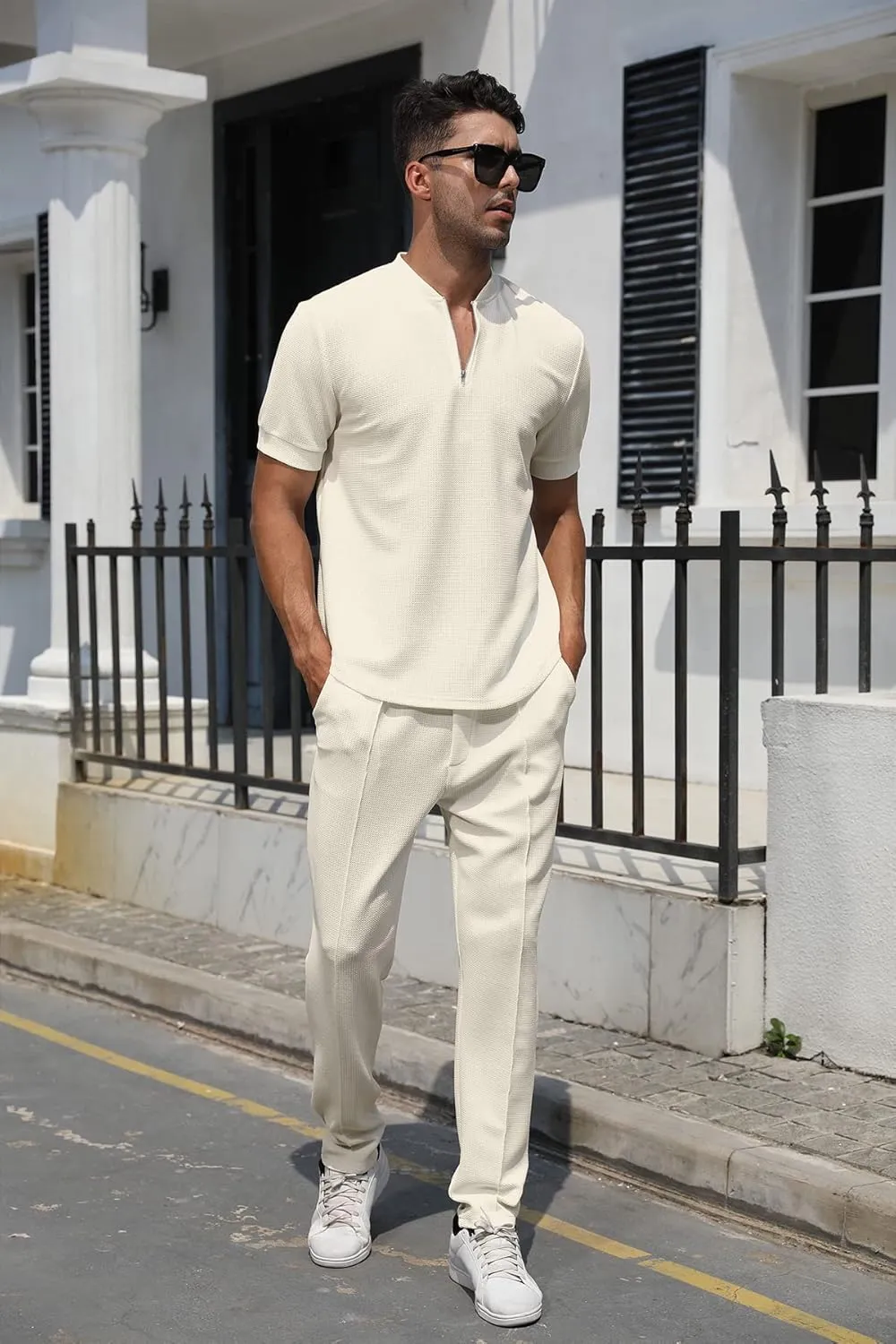 FZNHQL Fashion Men's Tracksuits 2 Piece Casual Athletic Jogging Outfits Short/Long Sleeve Track Suits for Men Set