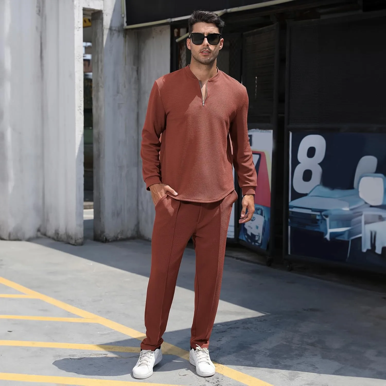 FZNHQL Fashion Men's Tracksuits 2 Piece Casual Athletic Jogging Outfits Short/Long Sleeve Track Suits for Men Set