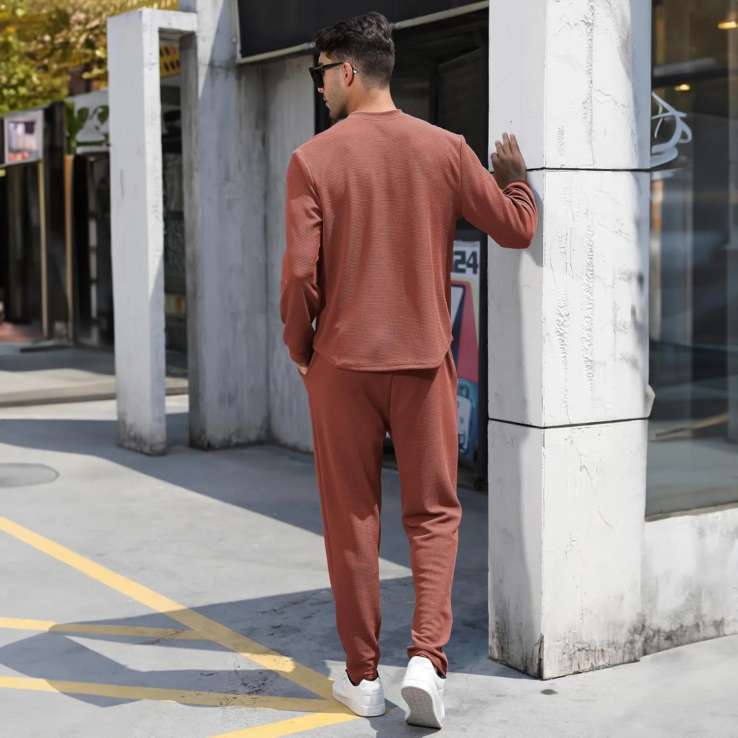 FZNHQL Fashion Men's Tracksuits 2 Piece Casual Athletic Jogging Outfits Short/Long Sleeve Track Suits for Men Set