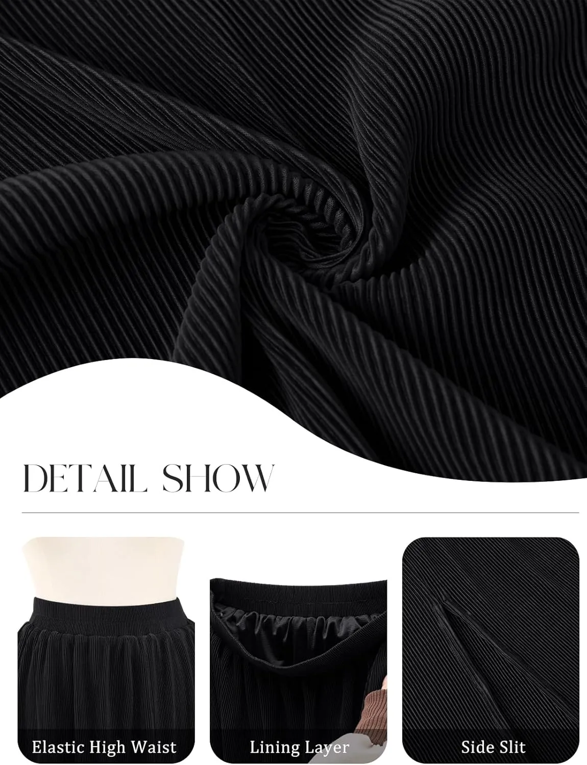 Gardenwed Womens Midi Casual Skirt High Waisted Pleated Flowy A Line Elastic Swing Skirts with Side Slit