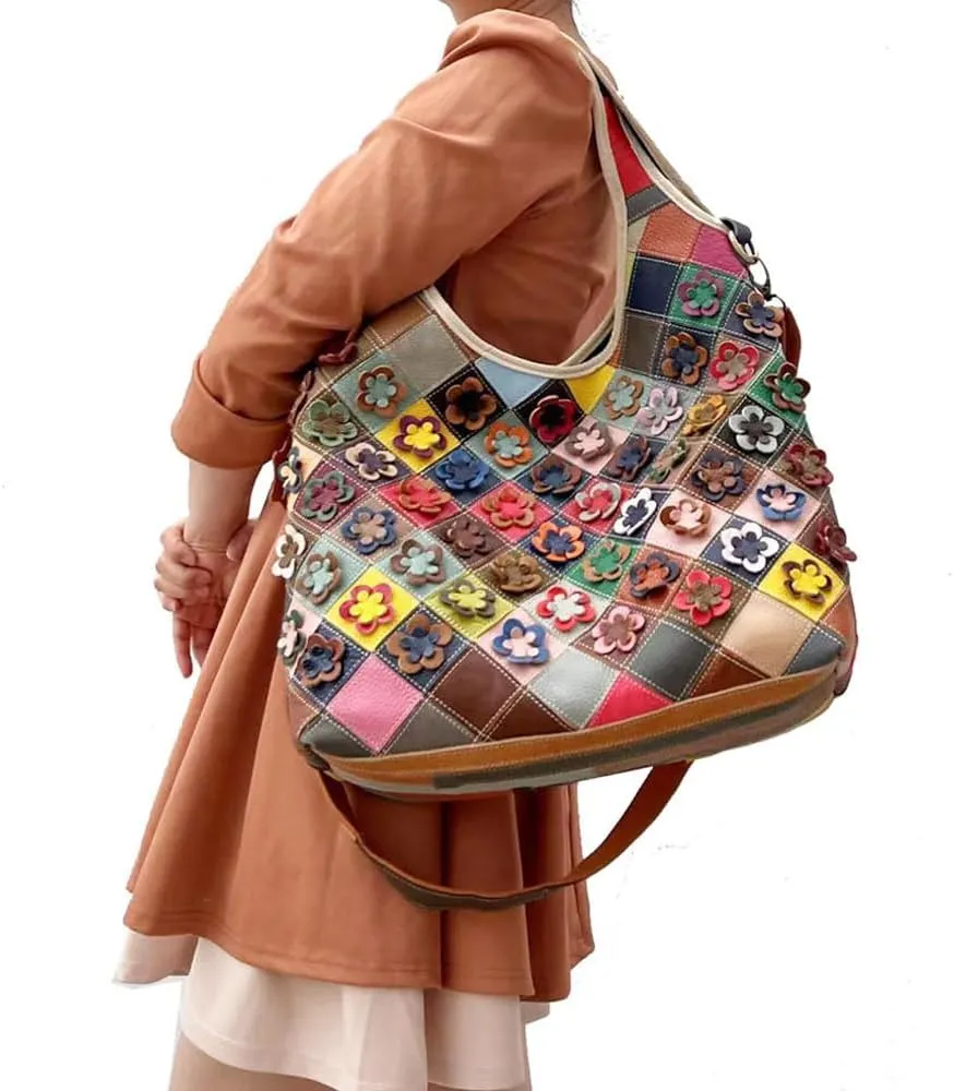 Genuine Leather Handbags for Women Designer Shoulder Bag 3D Floral Hobo Tote Bags Satchel Purses Crossbody Bag