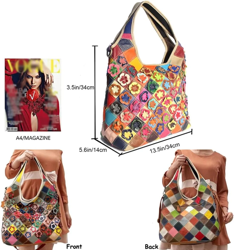 Genuine Leather Handbags for Women Designer Shoulder Bag 3D Floral Hobo Tote Bags Satchel Purses Crossbody Bag