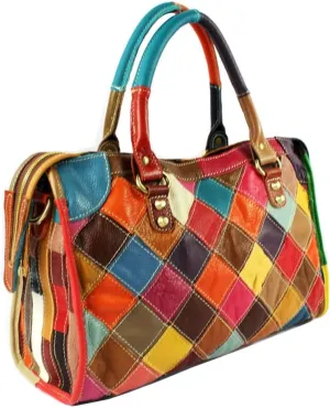 Genuine Leather Handbags for Women Vintage Tote Bags Top Handle Boston Bag Satchel Purses Shoulder Crossbody Bag -Multicolor