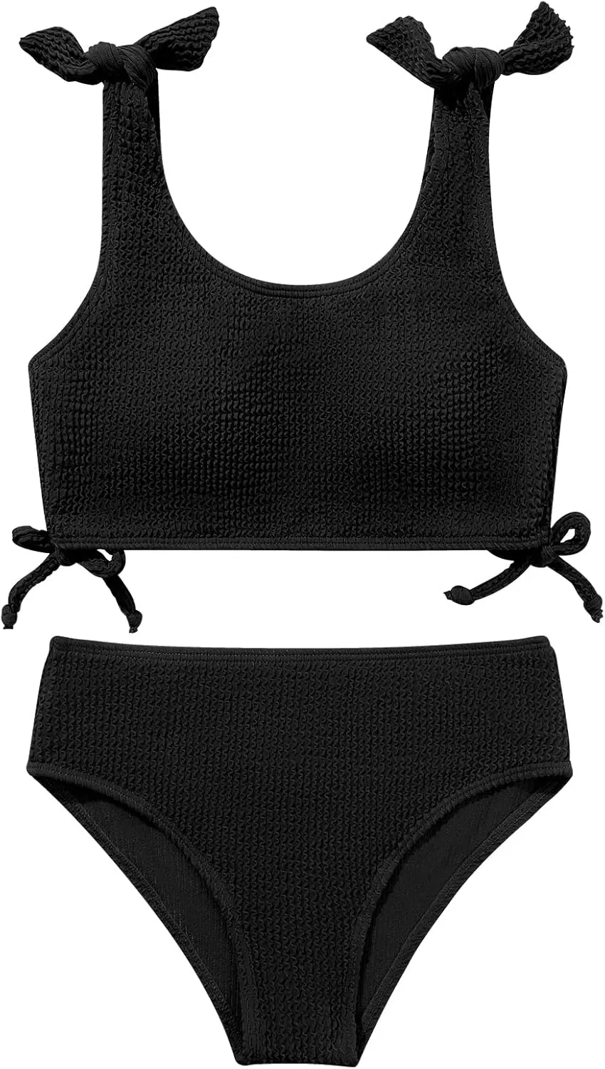 Girls 2 Pieces Swimsuits Solid Swimwear Bowknot Shoulder Strapes Bikini Set 9-16 Years Teen Girl Summer Bathing Suit
