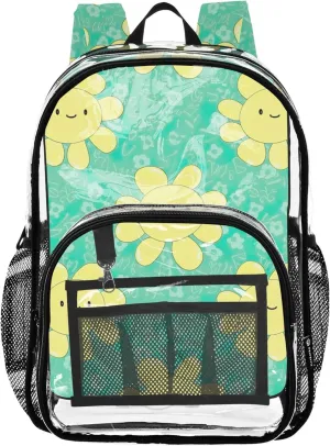 Girls Backpack for Kids Cute Yellow Daisies Turquoise Travel Clear Backpack Floral Pvc School Plastic Bookbag