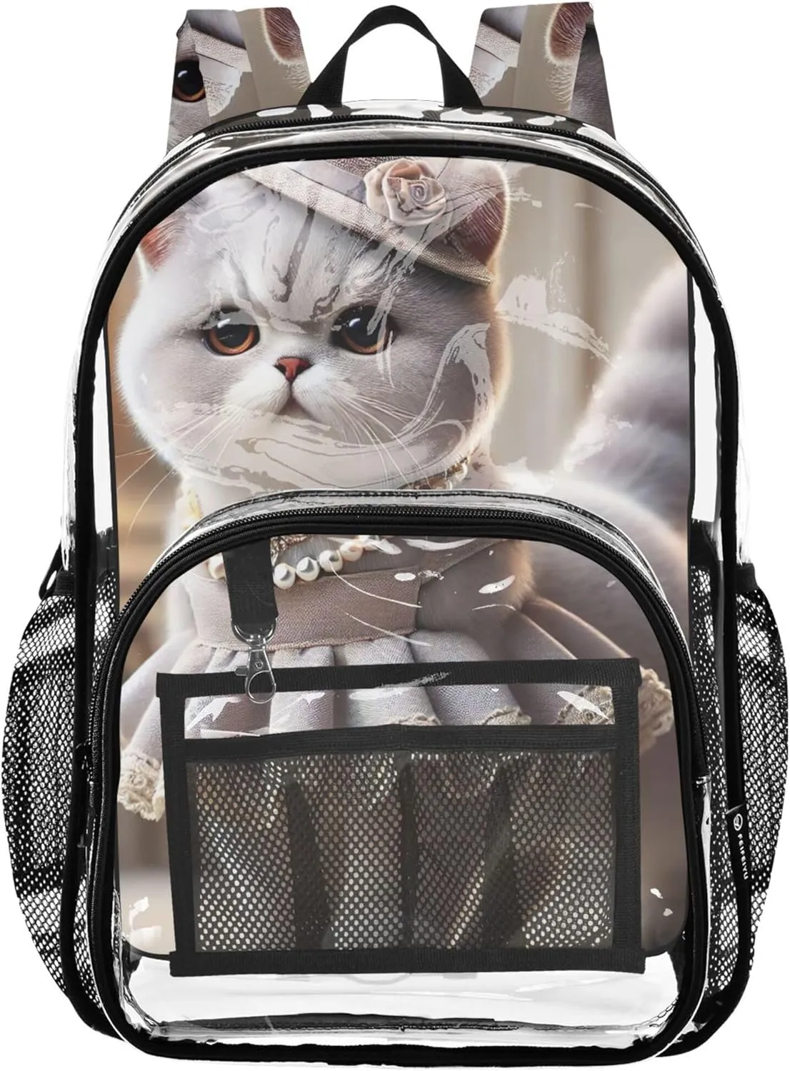 Girls Backpack for Kids Elegant Kitten Cute Cat Travel Clear Backpack Floral School Clear Plastic Bag Pvc