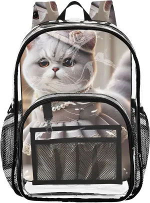Girls Backpack for Kids Elegant Kitten Cute Cat Travel Clear Backpack Floral School Clear Plastic Bag Pvc