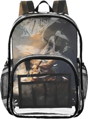 Girls Backpack Kids Boys Rembrandt Prints Storm Sea Galilee Clear Backpack for Women Plastic School Clear Bookbag