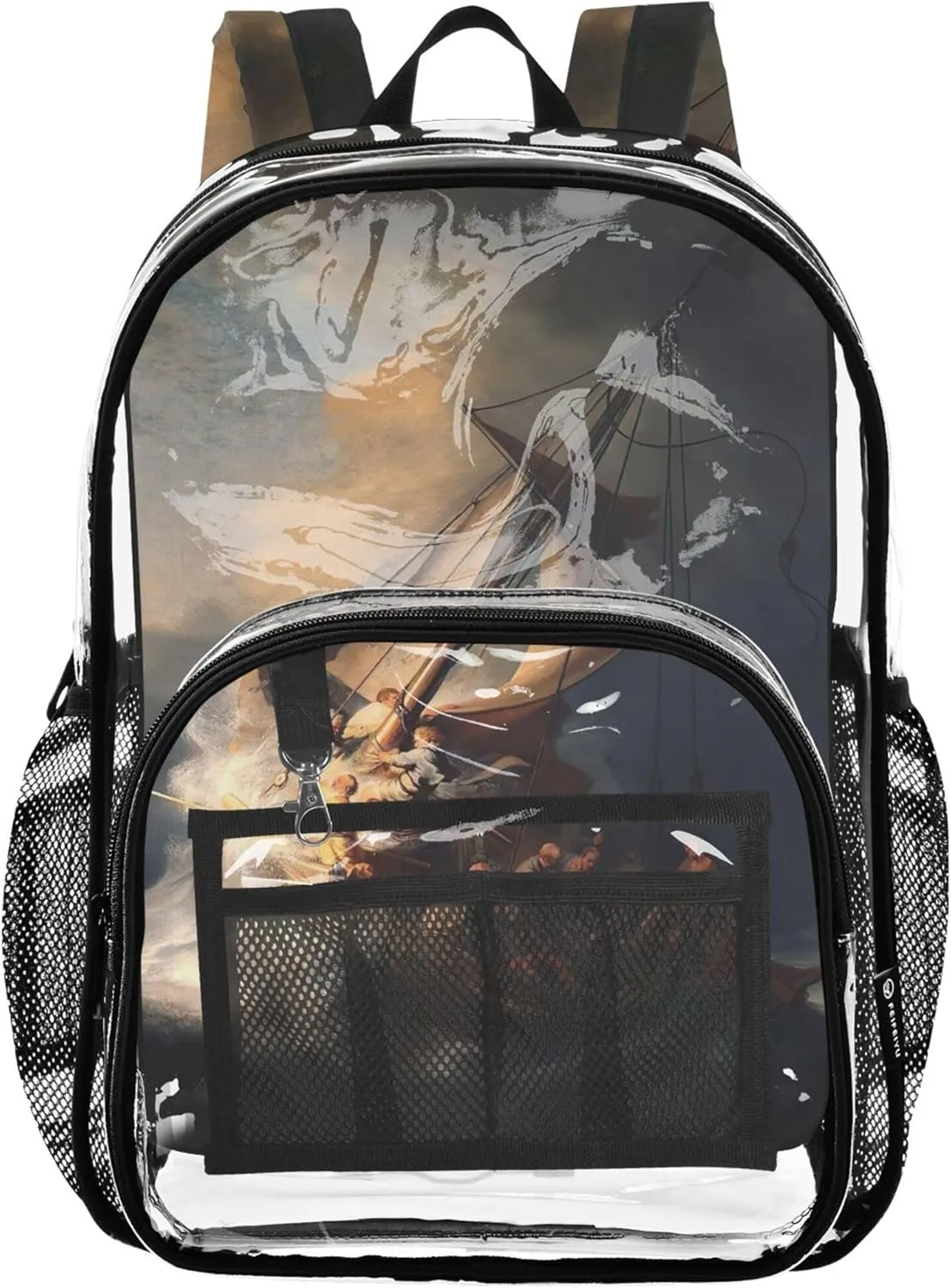 Girls Backpack Kids Boys Rembrandt Prints Storm Sea Galilee Clear Backpack for Women Plastic School Clear Bookbag