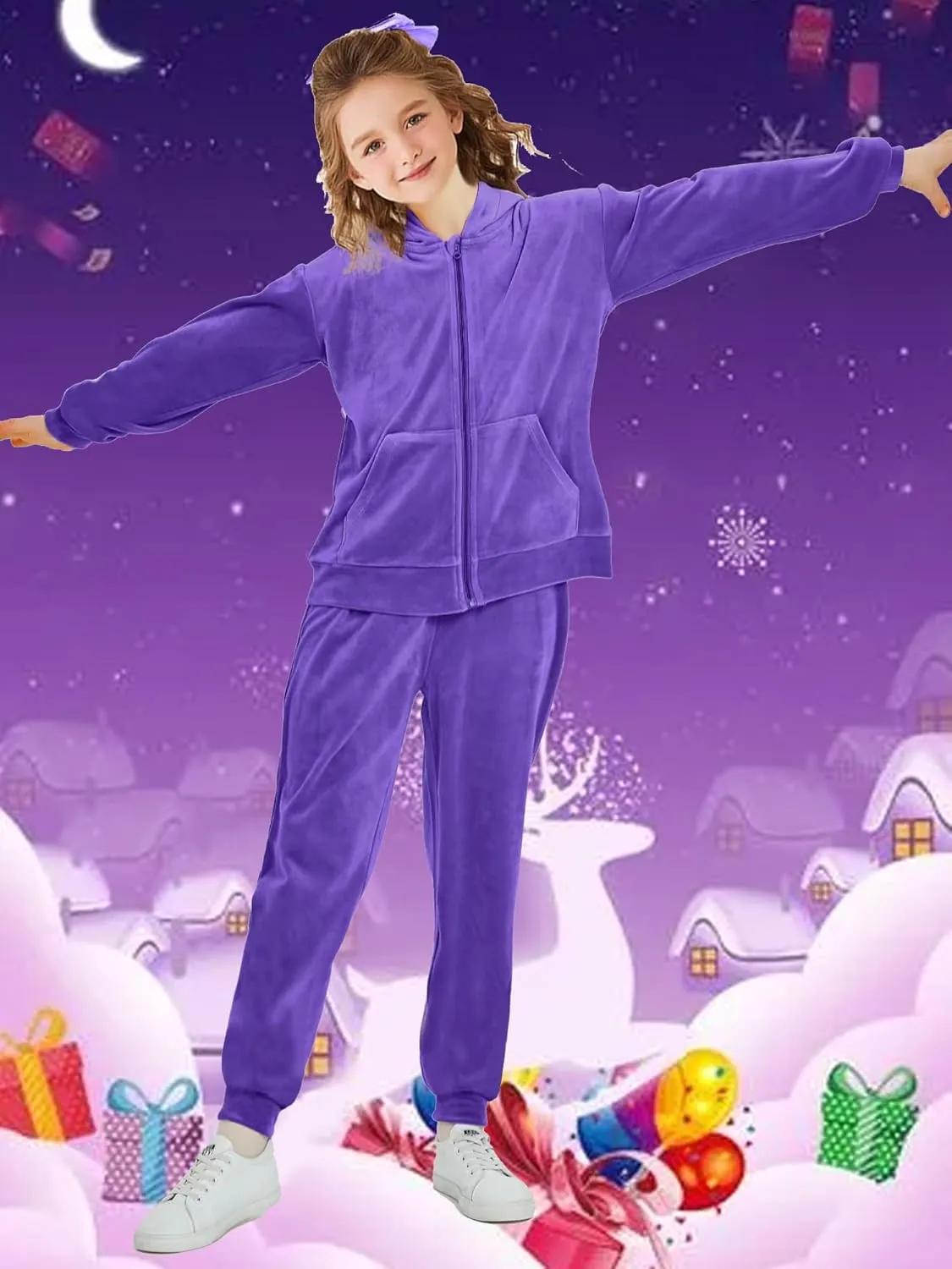 Girls Velour Tracksuit Sweatsuits Set 2 Piece Outfits Zip Up Hoodies and Pants Sportswear Jogging Suit