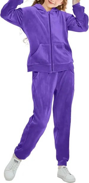 Girls Velour Tracksuit Sweatsuits Set 2 Piece Outfits Zip Up Hoodies and Pants Sportswear Jogging Suit