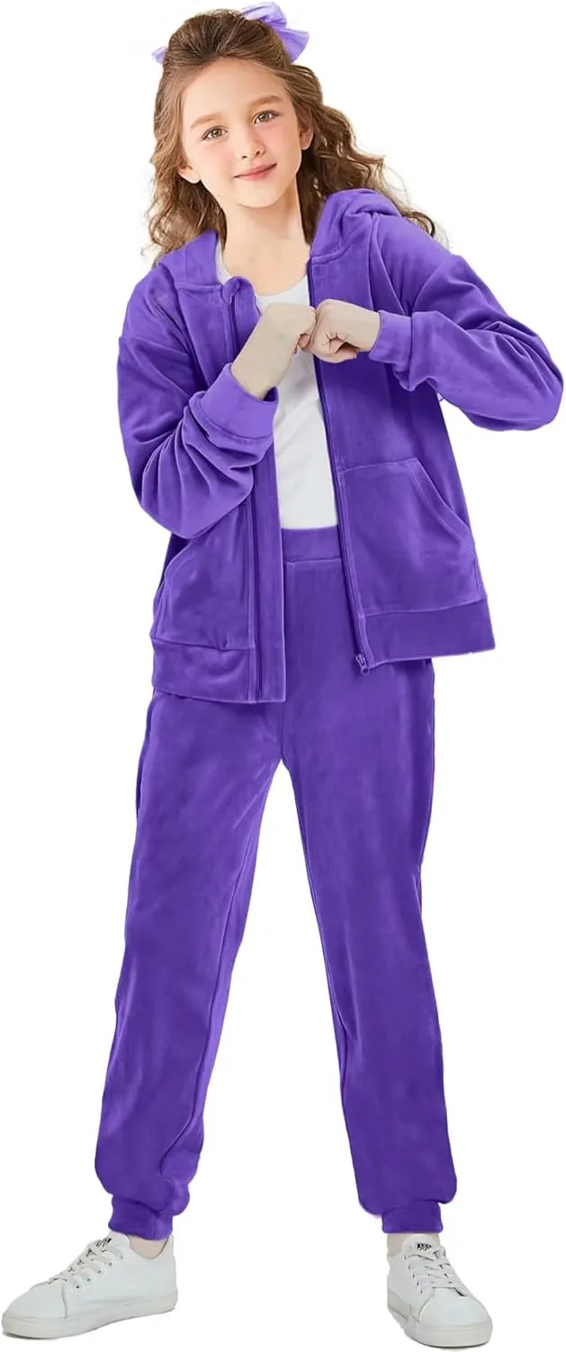 Girls Velour Tracksuit Sweatsuits Set 2 Piece Outfits Zip Up Hoodies and Pants Sportswear Jogging Suit