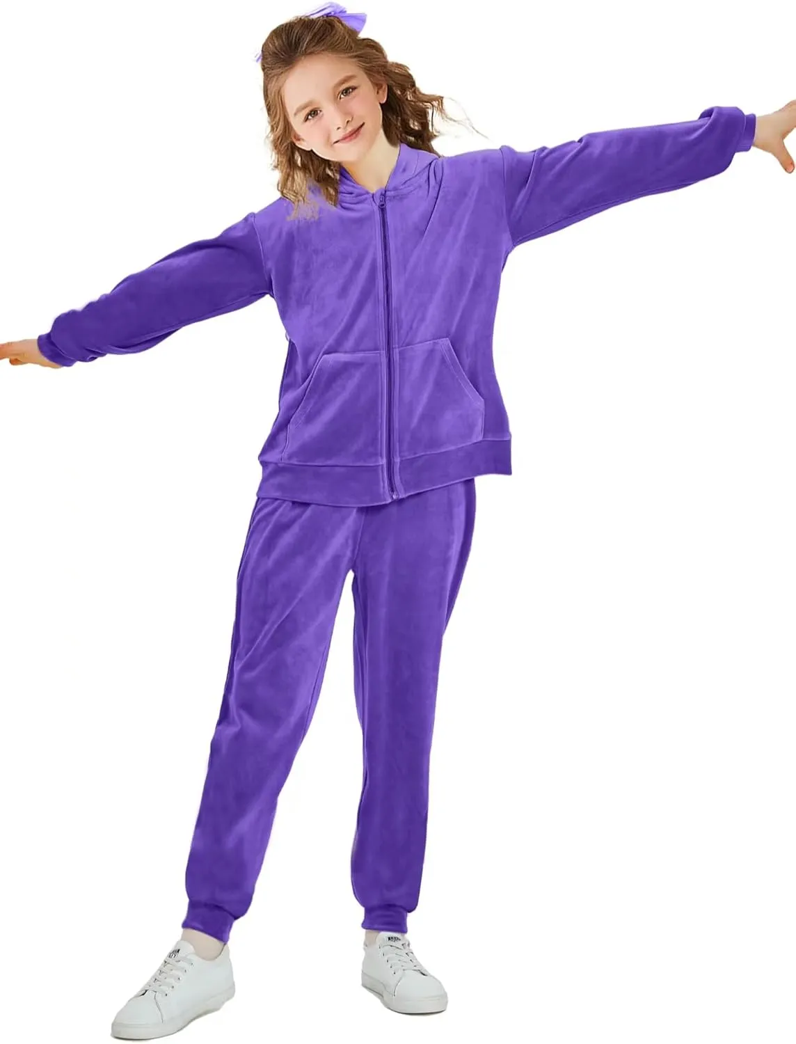 Girls Velour Tracksuit Sweatsuits Set 2 Piece Outfits Zip Up Hoodies and Pants Sportswear Jogging Suit