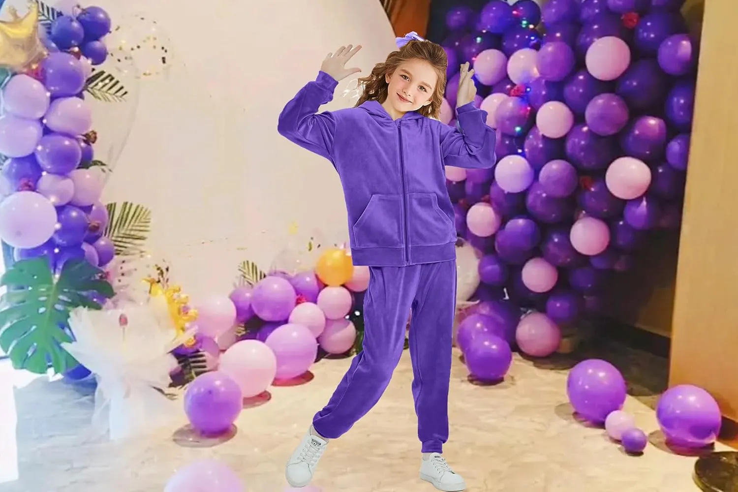 Girls Velour Tracksuit Sweatsuits Set 2 Piece Outfits Zip Up Hoodies and Pants Sportswear Jogging Suit