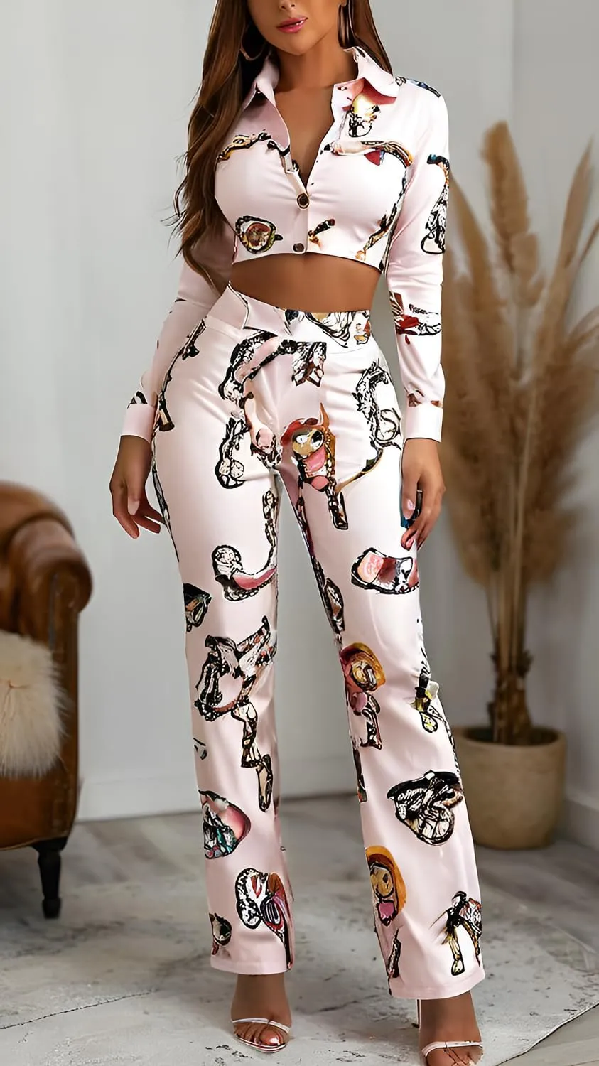 Glozeplus 2 Piece Outfits for Women Sexy Bodycon Long Sleeve Crop Tops Long Pants Sets Floral Print Tracksuits Jumpsuits