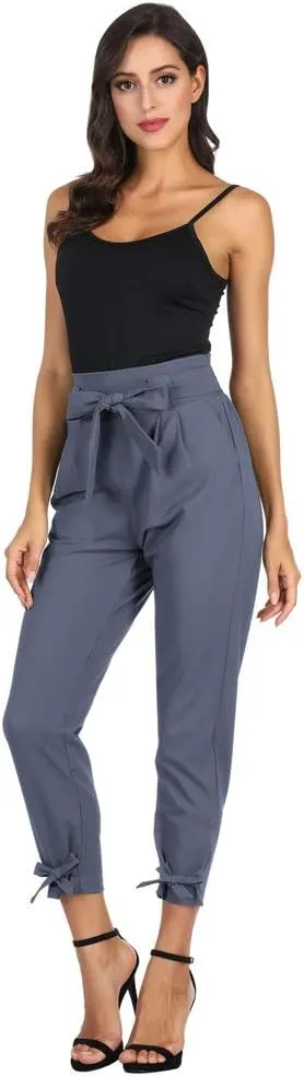GRACE KARIN Women's Casual Pants Solid High Waist Self Tie Belted Pencil Trouser