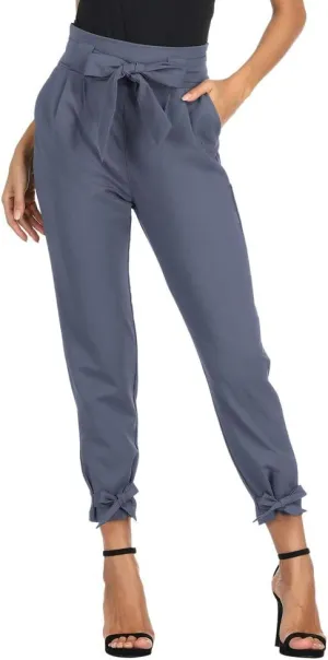 GRACE KARIN Women's Casual Pants Solid High Waist Self Tie Belted Pencil Trouser