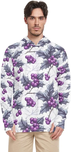 Grapes Purple White Men's Sun Protection Hoodie Long Sleeve UPF 50   Sun Shirt With Hood Quick Dry Rash Guard With Hood Cooling Hoodies enguatada de hombre para la playa
