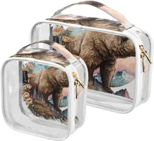 Grizzly-bear 2 Pack Clear Toiletry Bag Women Men, Portable Waterproof Clear Pouch, Cosmetic Bag with Double Zippers Large Opening Traveling with Handle for Bathroom Traveling Vacation Organizing