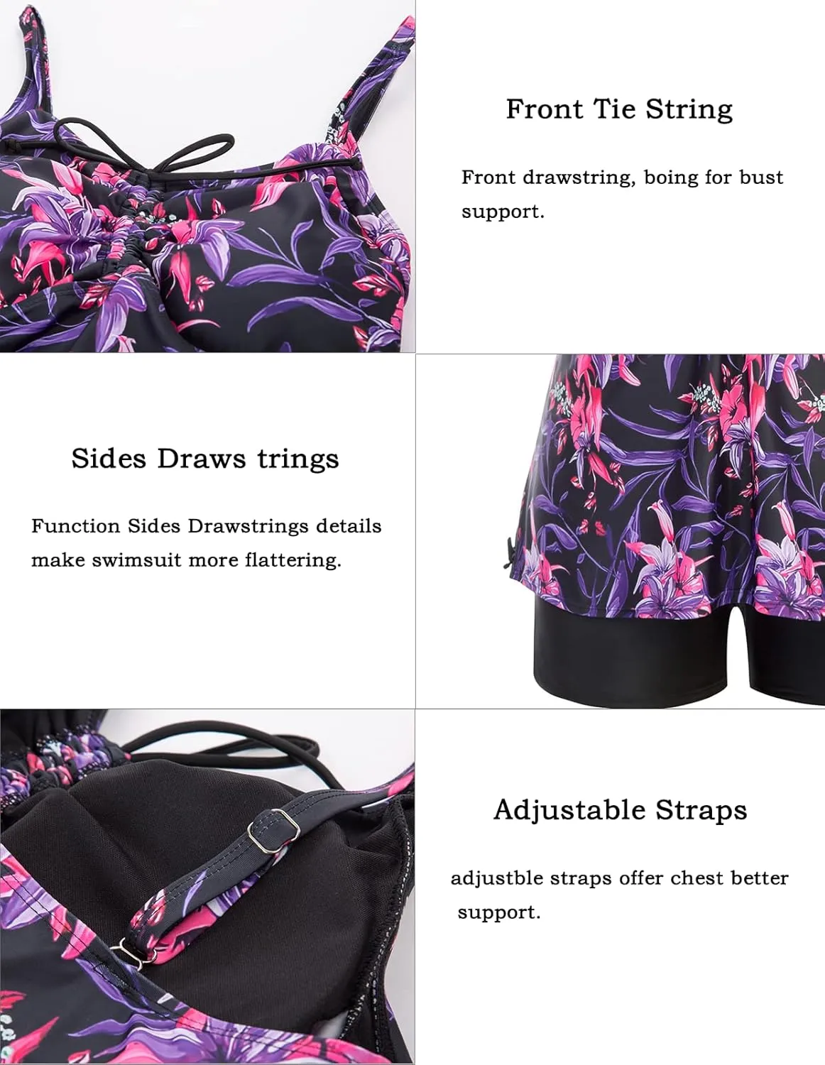 Hanna Nikole Plus Size Tankini Swimsuits for Women Two Piece Swim Top Shorts Tummy Control Bathing Suits