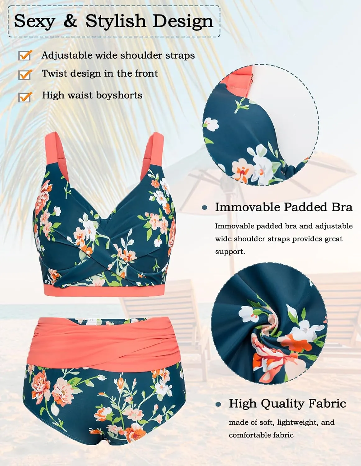 Hanna Nikole Womens Plus Size Bikini Set Two Piece High Waisted Swimsuits Tummy Control Bathing Suit Twist Front Swimwear